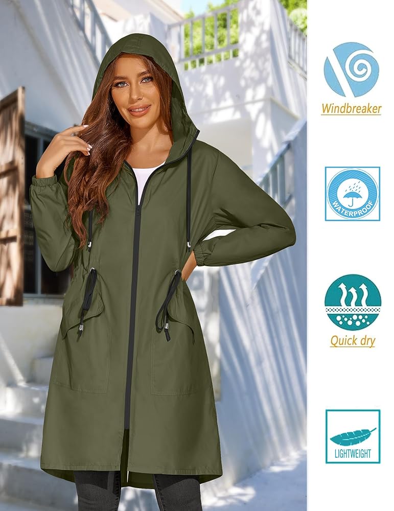 Amazon.com: ELESOL Women's Waterproof Jacket Long